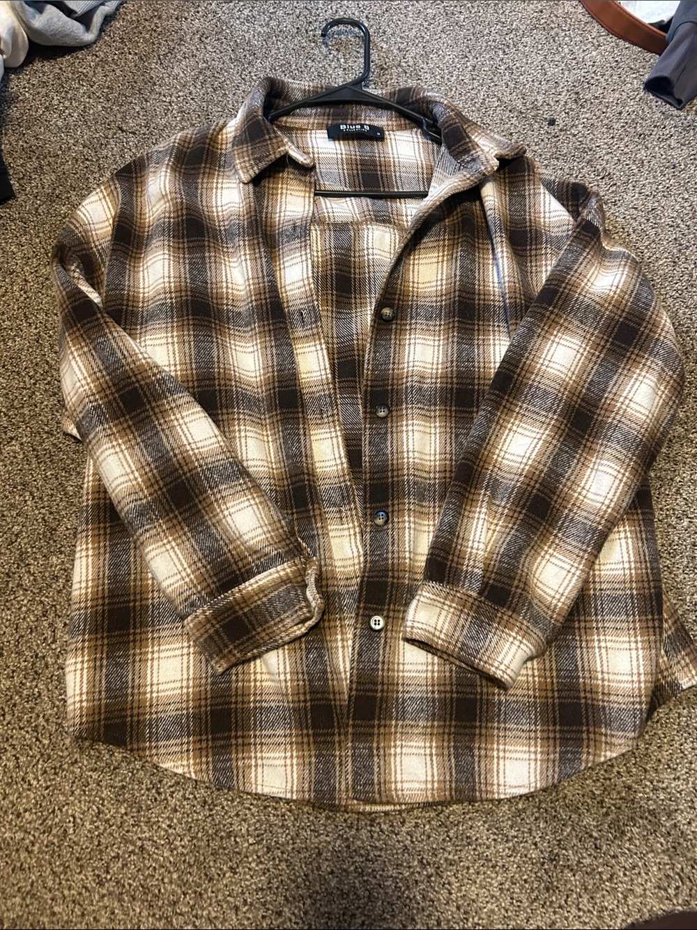 Quilted Plaid Button-Down Shirt - Brown/White
